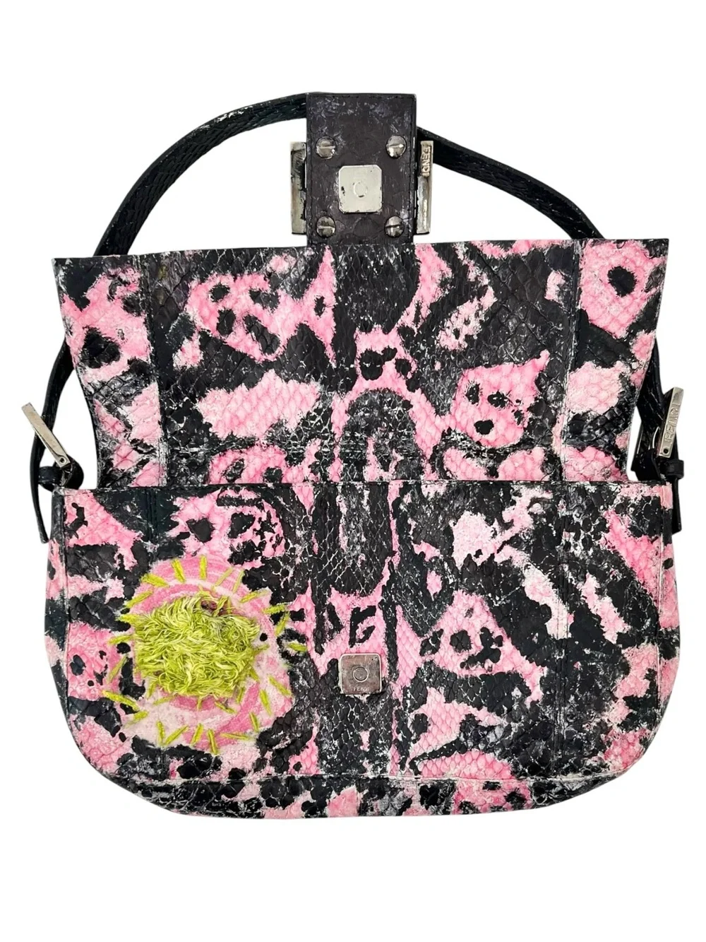 RARE FENDI Upcycled Vintage Mini FF Baguette Bag in Black Pink & Green - Picture 11 of 16